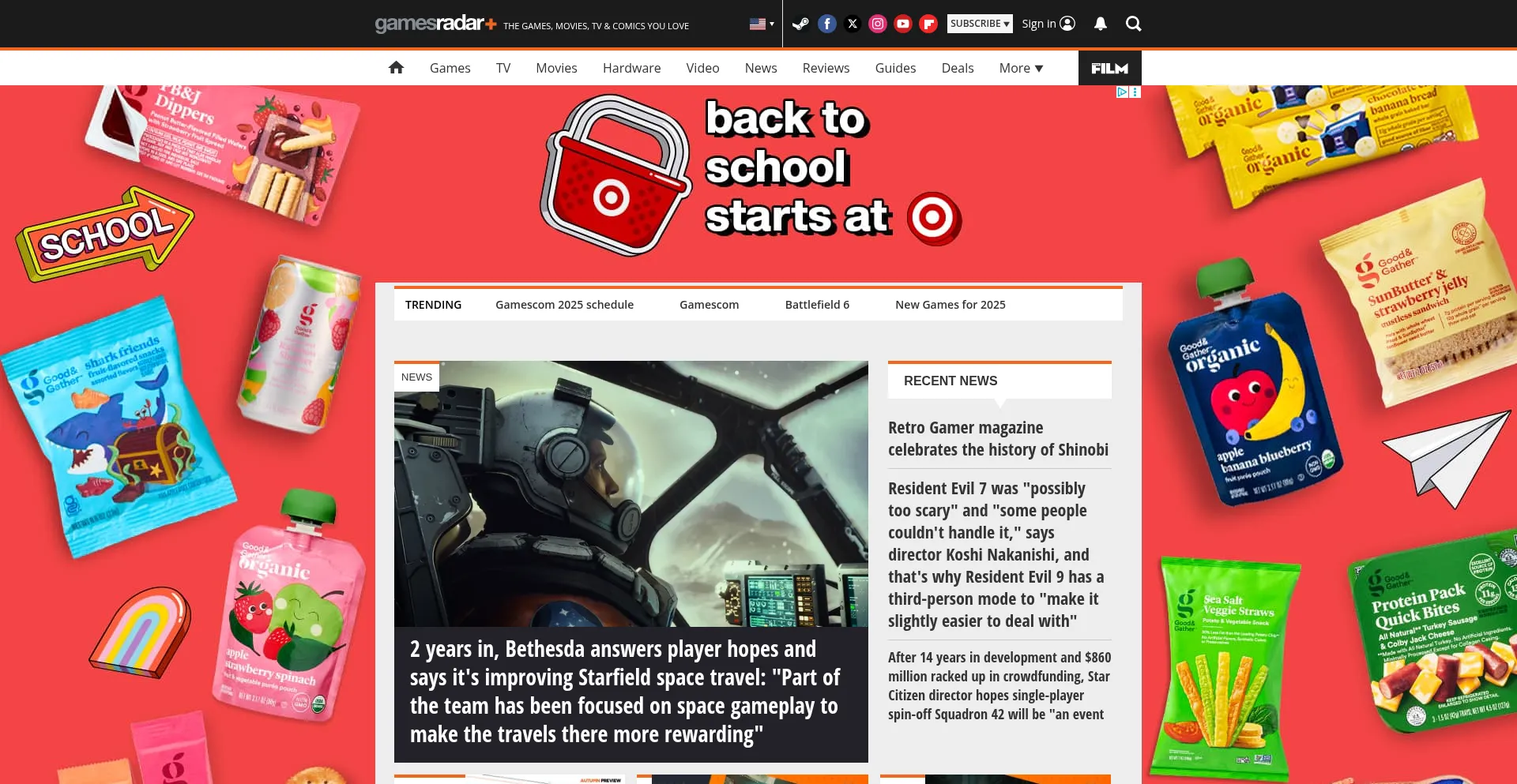 Website screenshot of Gamesradar.com