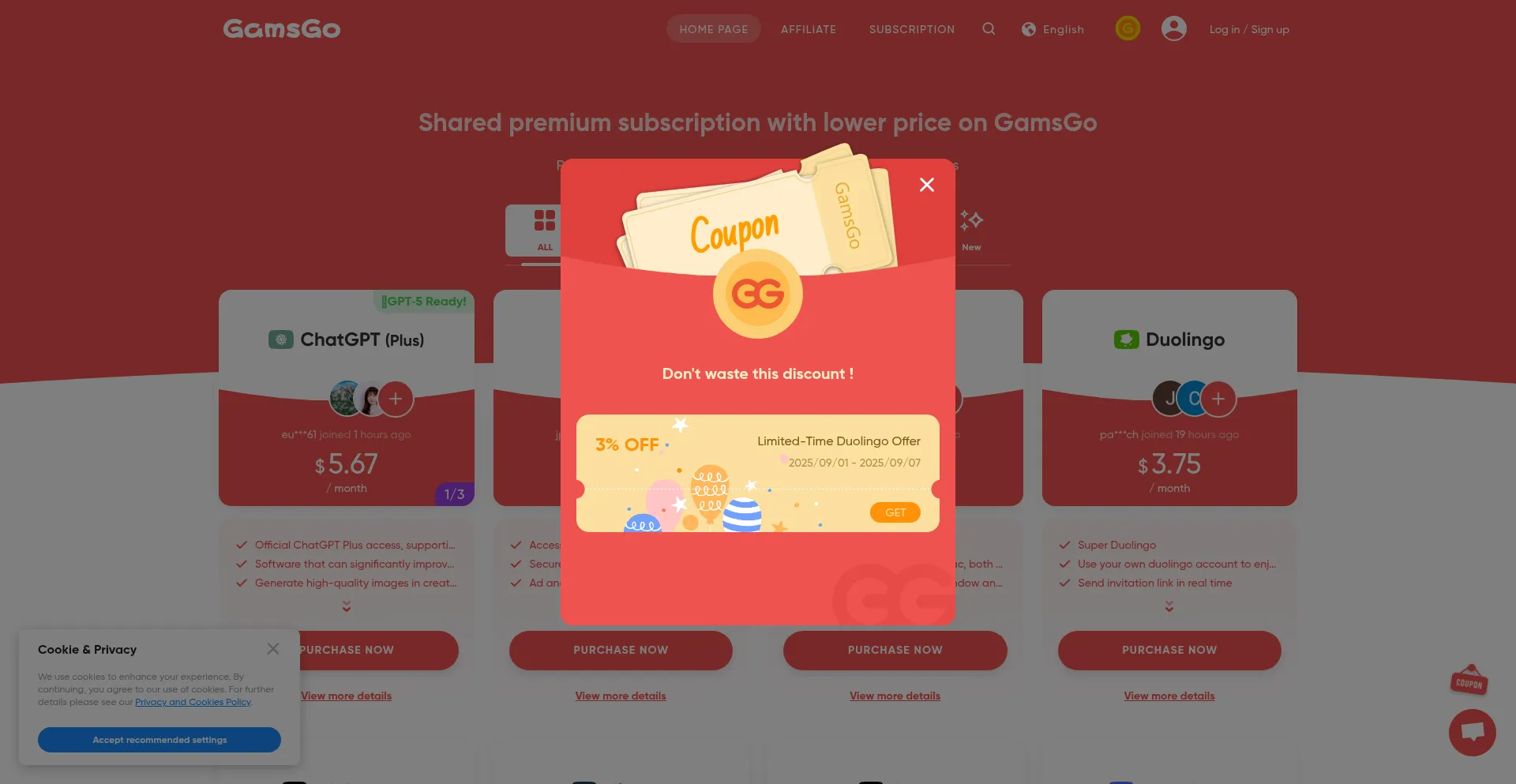 Website screenshot of Gamsgo.it