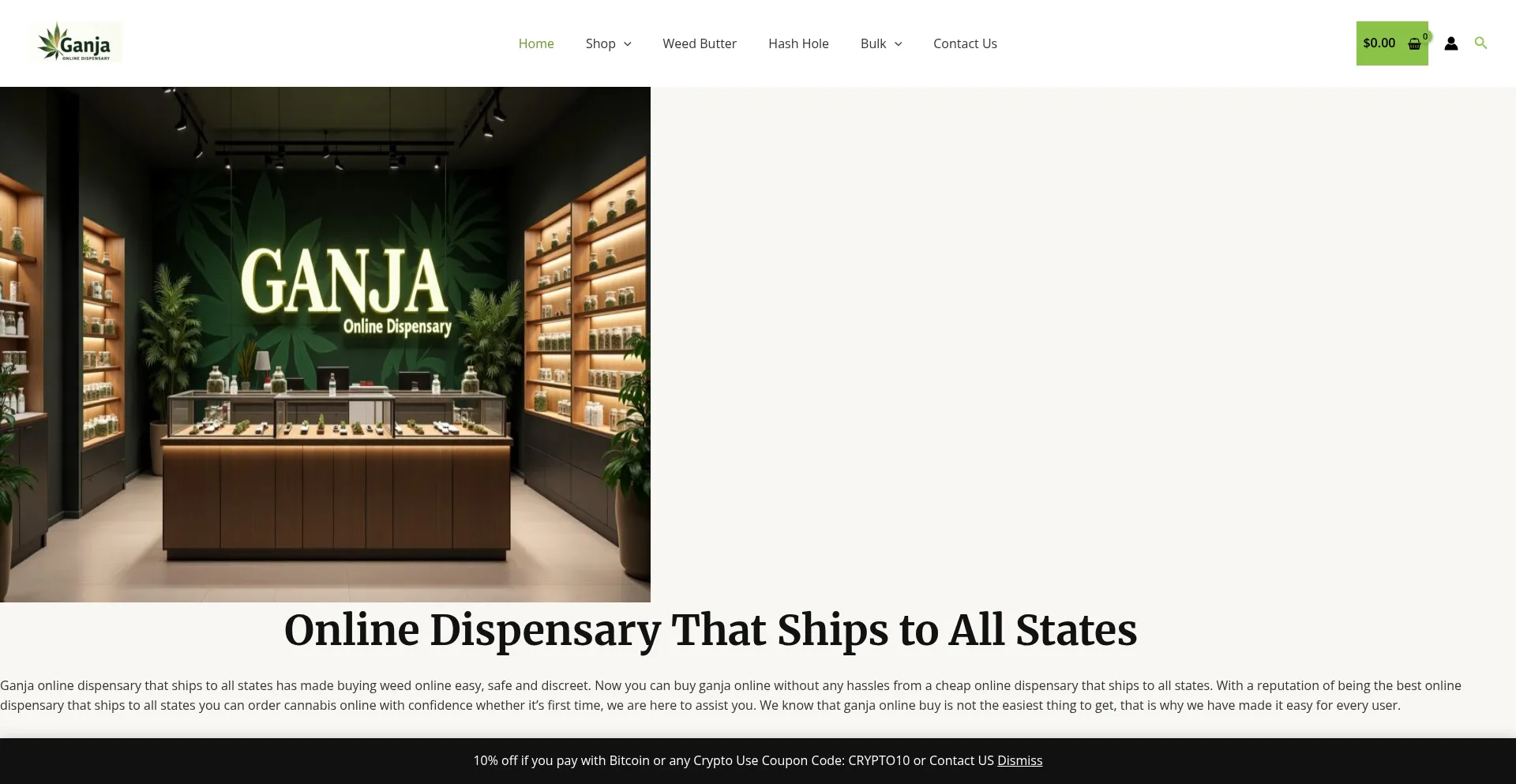Website screenshot of Ganjaonlinedispensary.com