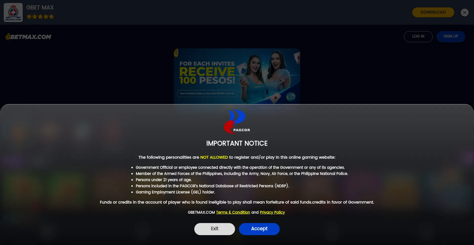 Website screenshot of Gbetmax.app