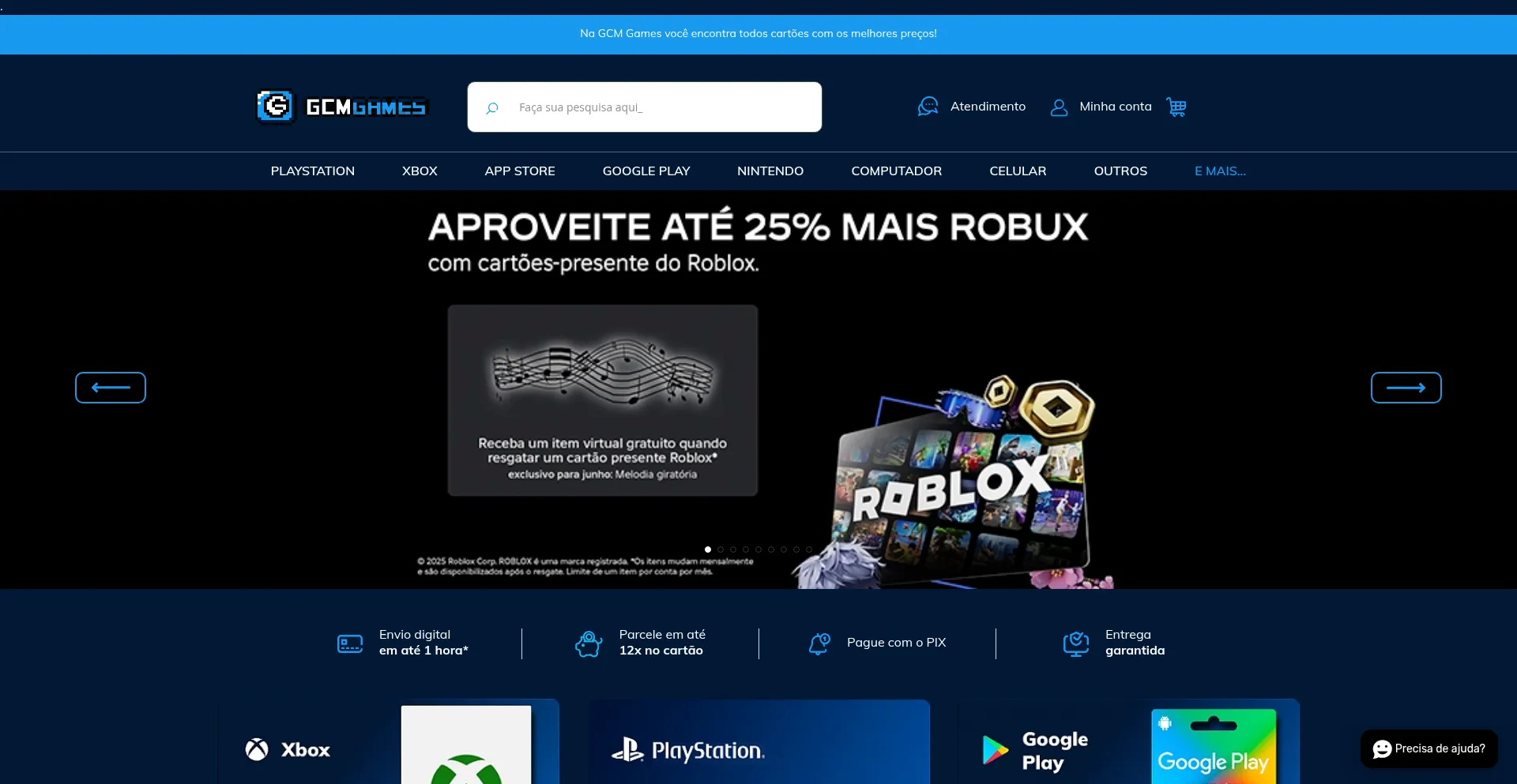 Website screenshot of Gcmgames.com.br