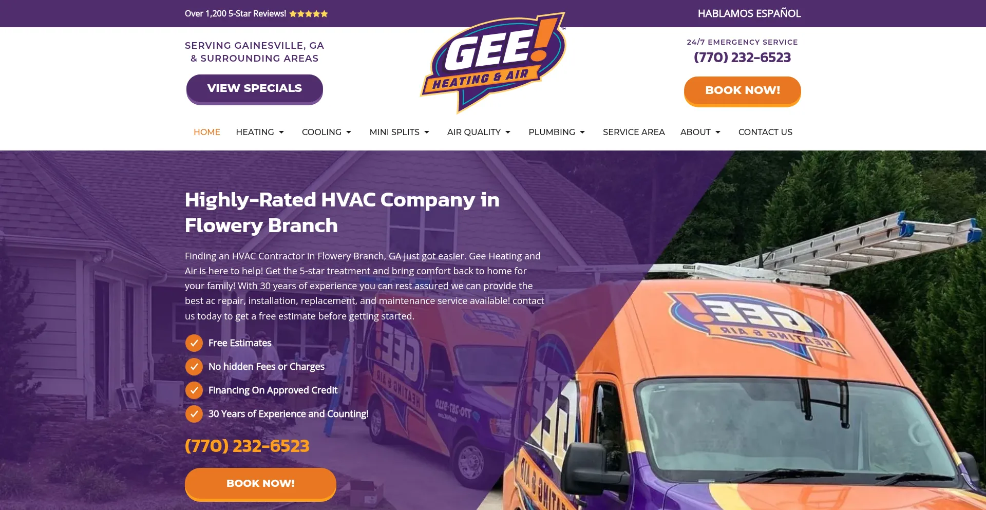 Website screenshot of Geehvac.com