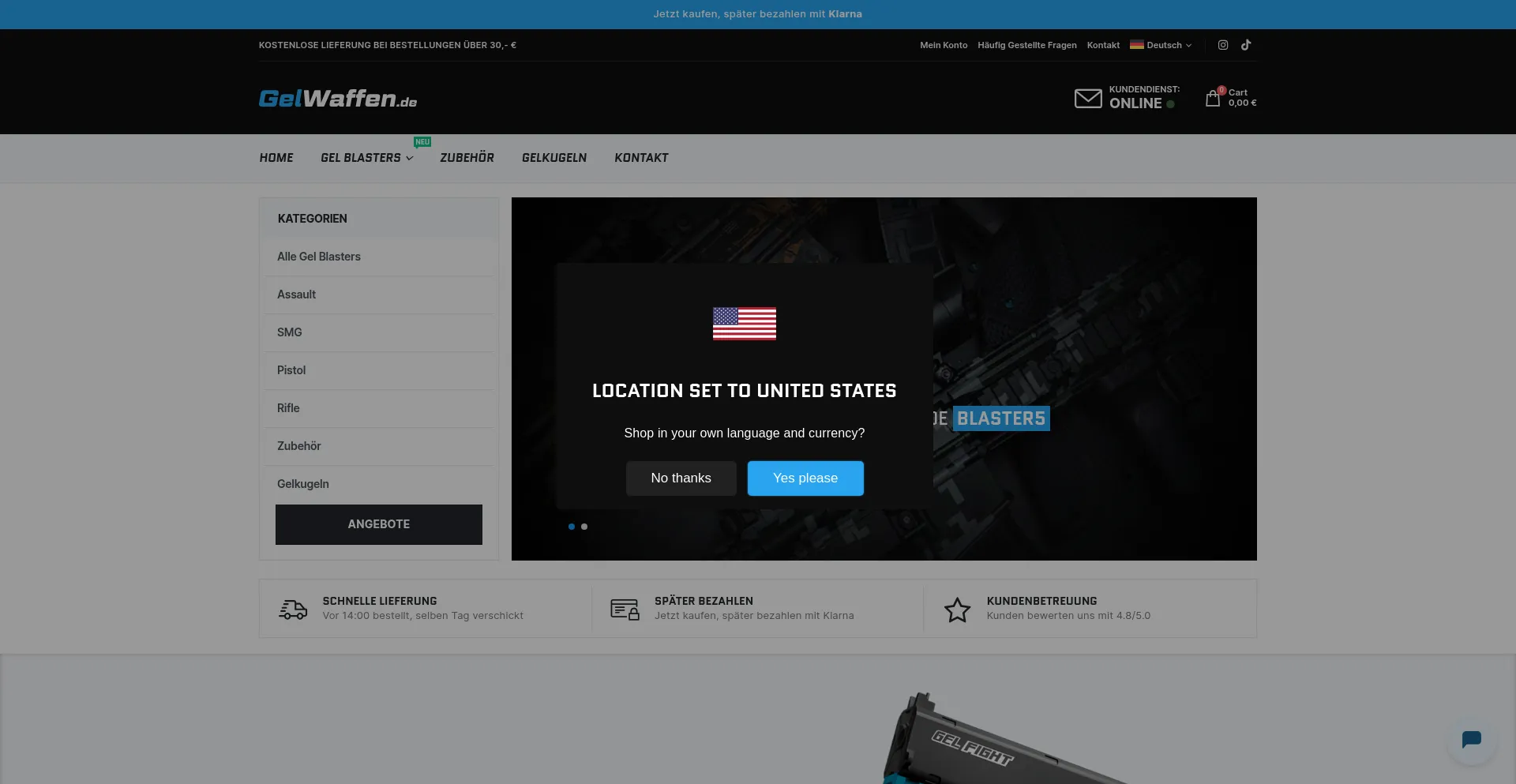 Website screenshot of Gelwaffen.de