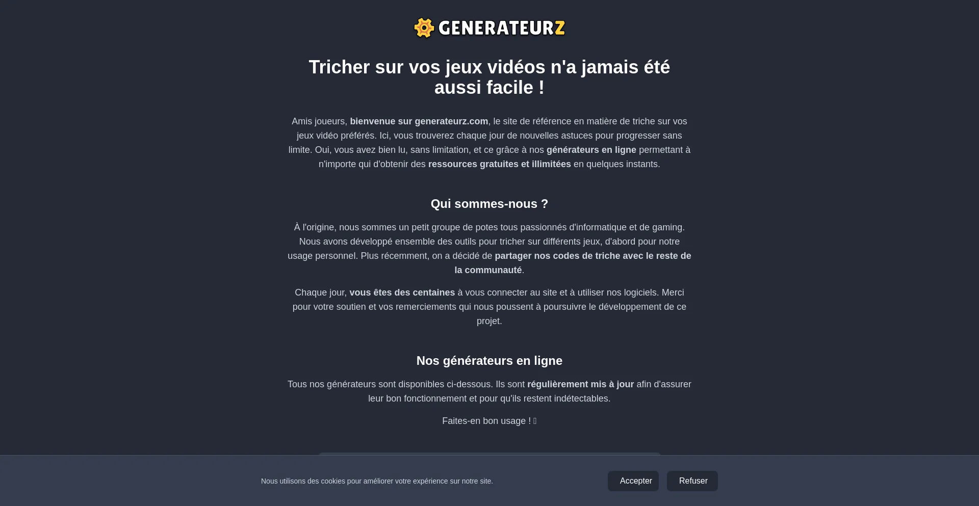 Website screenshot of Generateurz.com