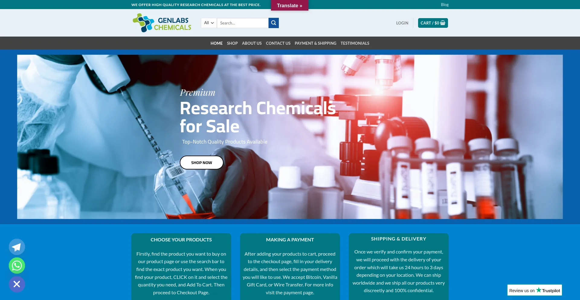 Website screenshot of Genlabschemicals.com