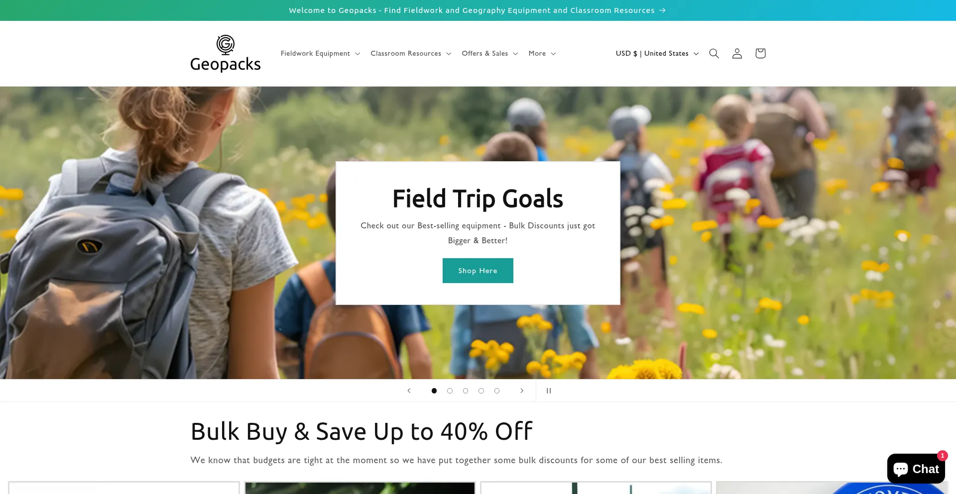 Website screenshot of Geopacks.com