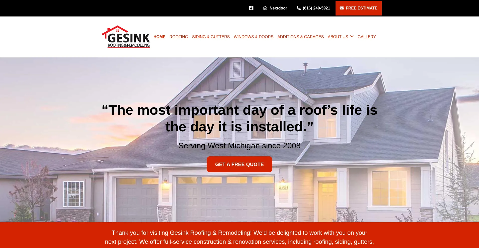 Website screenshot of Gesinkroofing.com