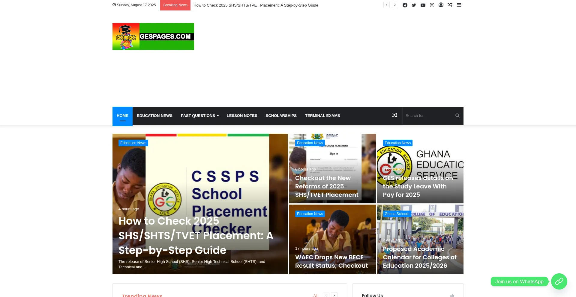 Website screenshot of Gespages.com