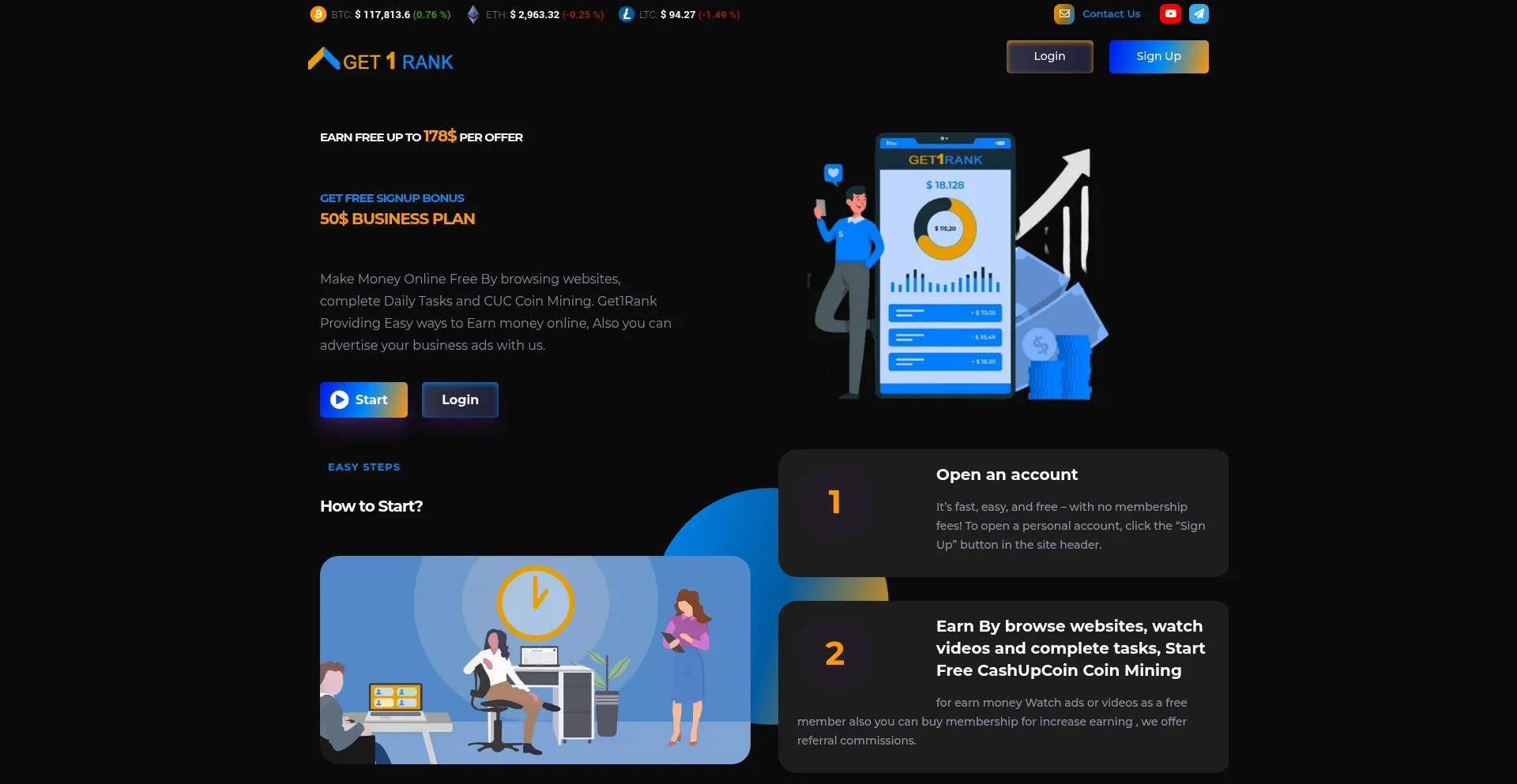 Website screenshot of Get1rank.com