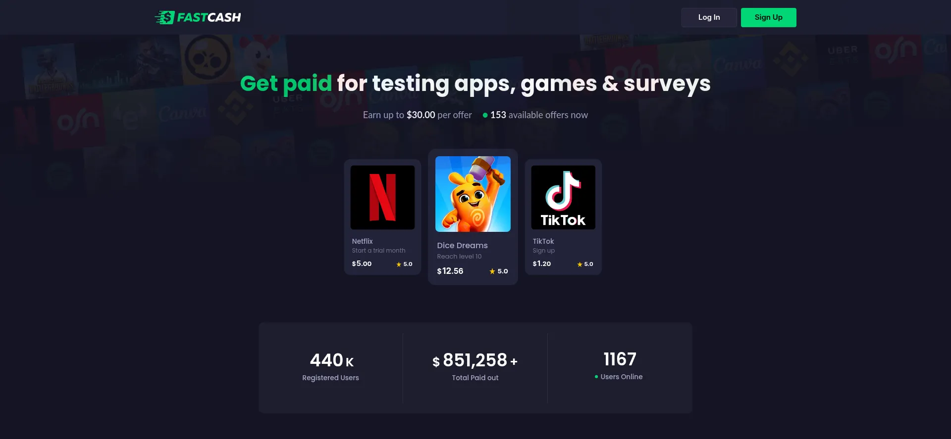 Website screenshot of Getfastcash.app
