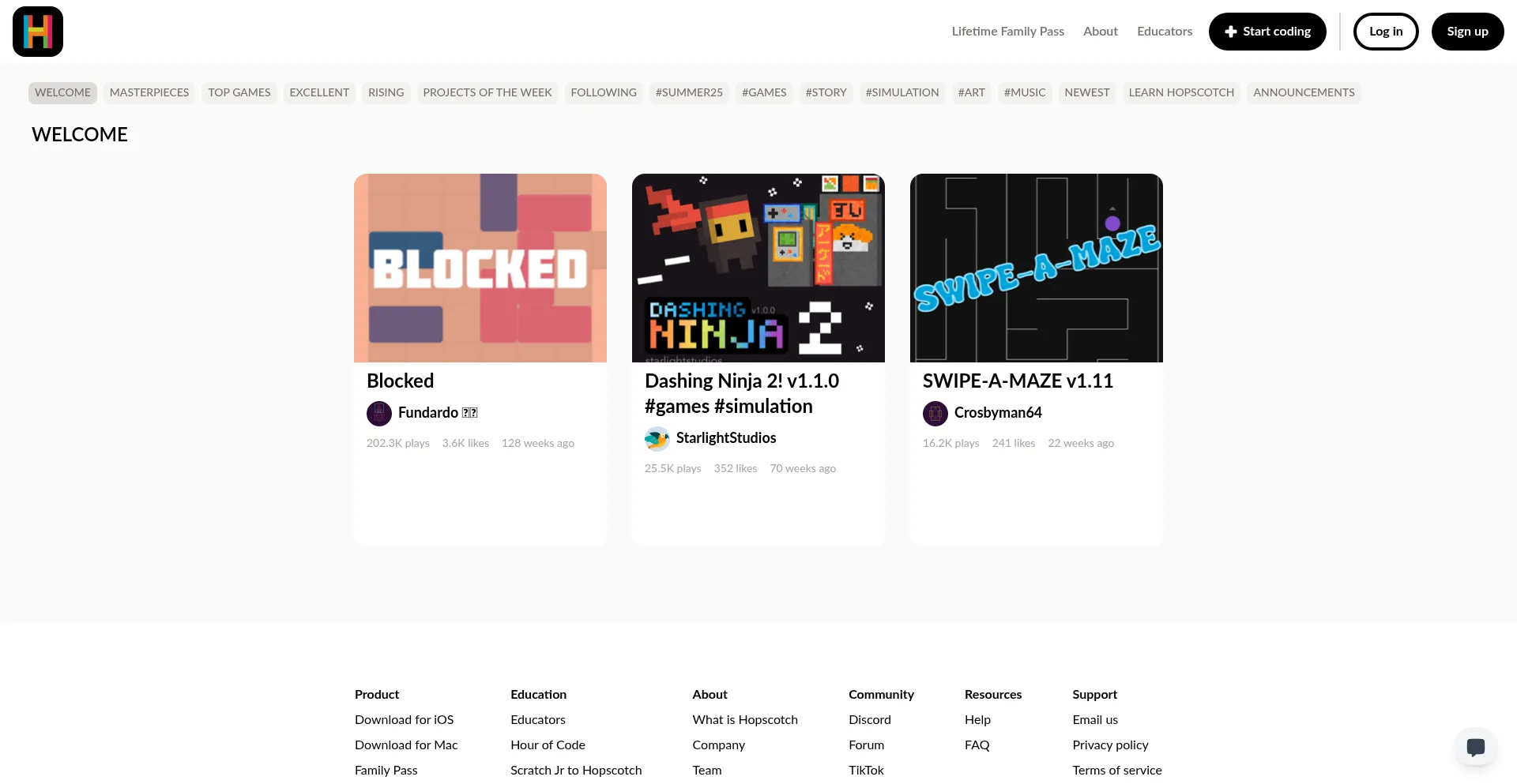 Website screenshot of Gethopscotch.com