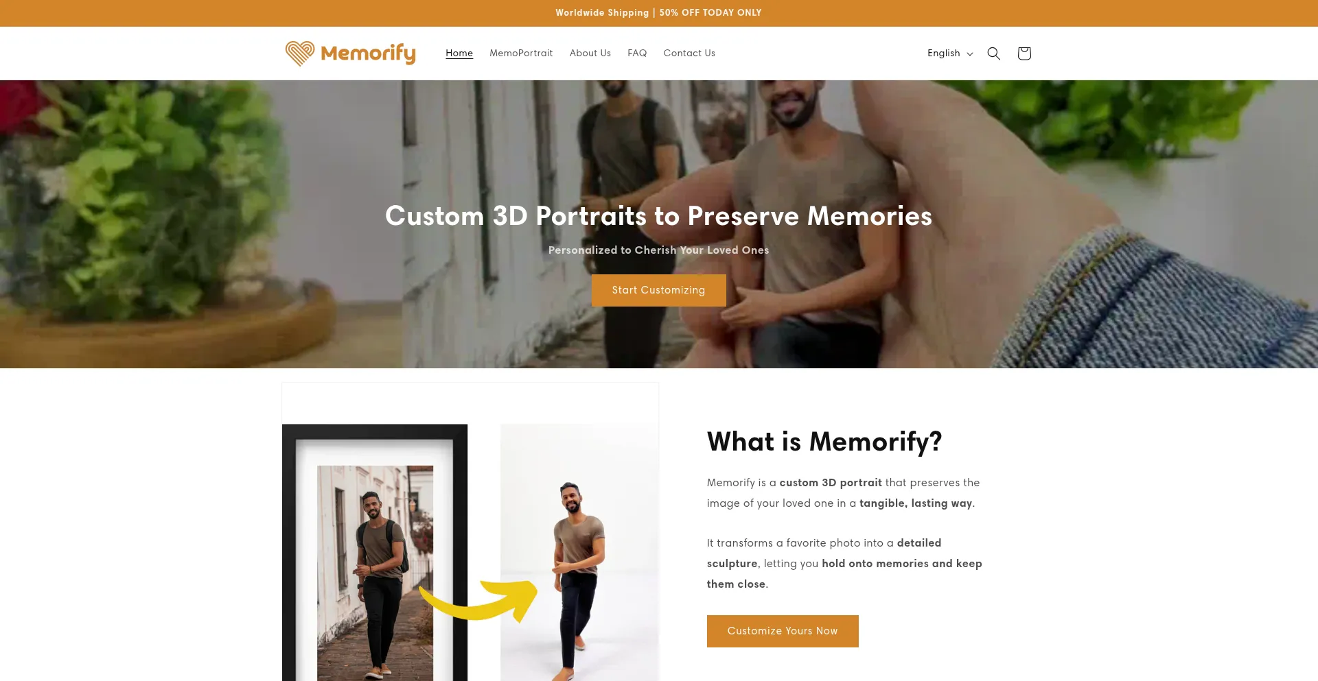 Website screenshot of Getmemorify.com