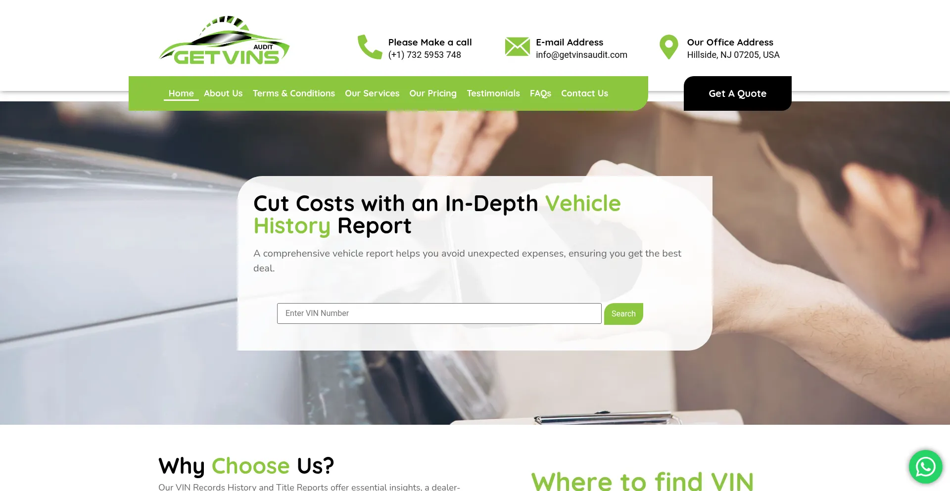 Website screenshot of Getvinsaudit.com