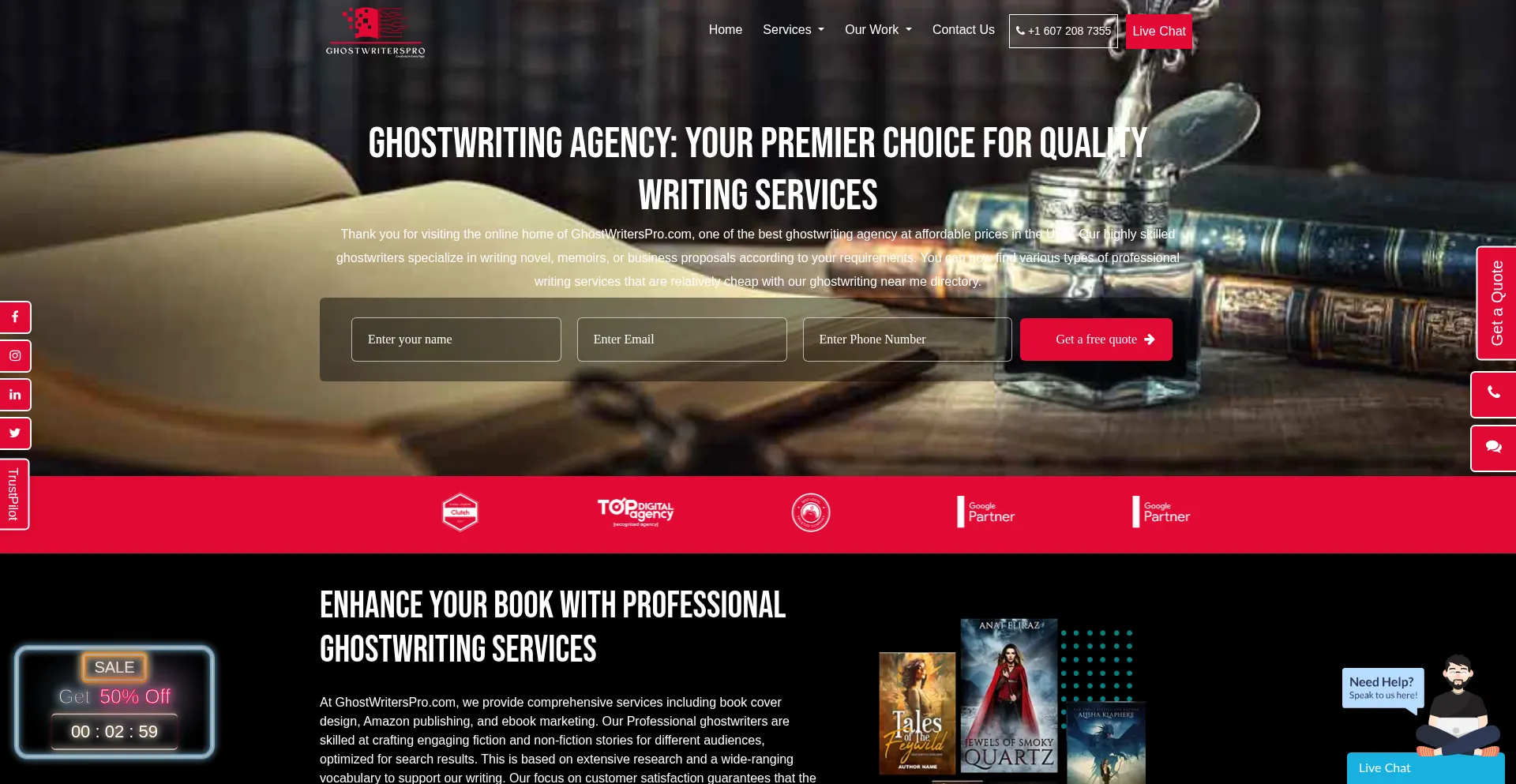 Website screenshot of Ghostwriterspro.com