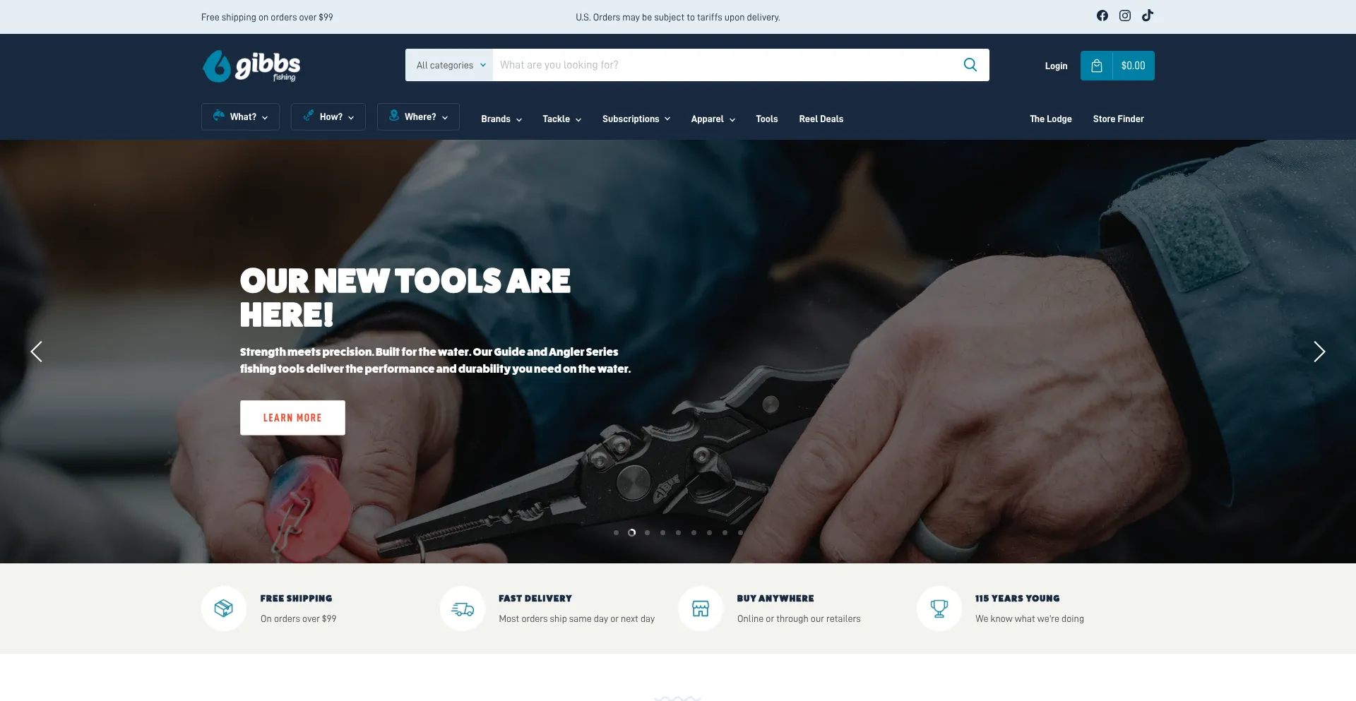 Website screenshot of Gibbsfishing.com