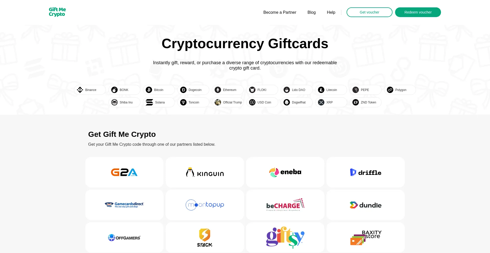 Website screenshot of Giftmecrypto.io