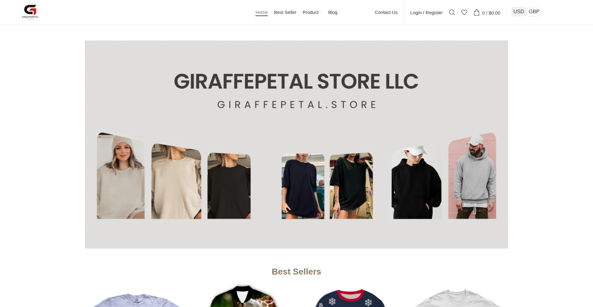 Website screenshot of Giraffepetal.store