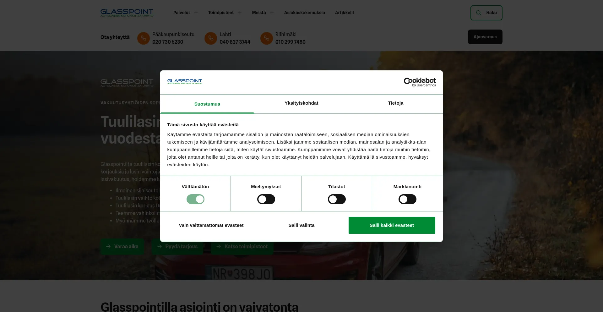 Website screenshot of Glasspoint.fi