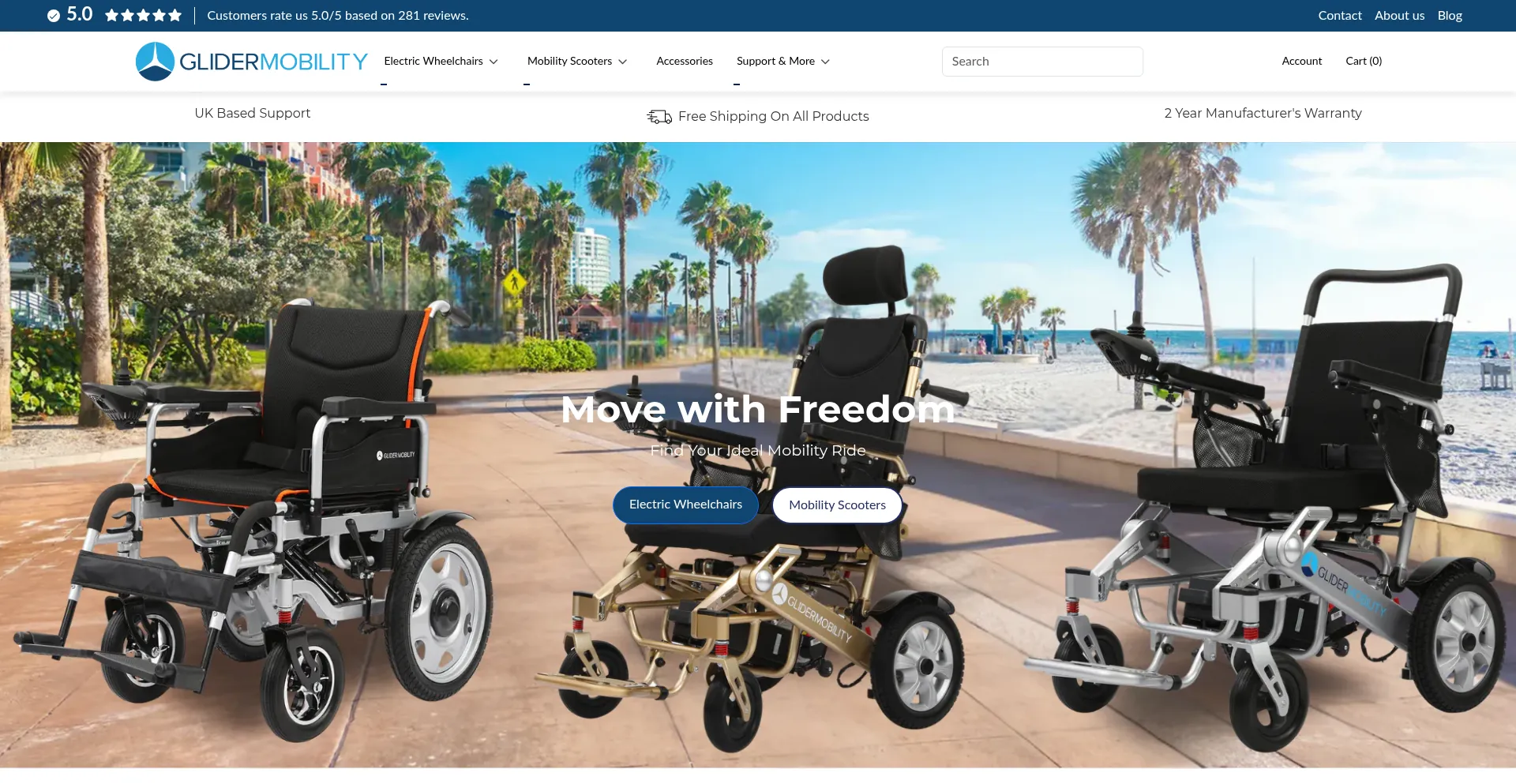 Website screenshot of Glidermobility.co.uk