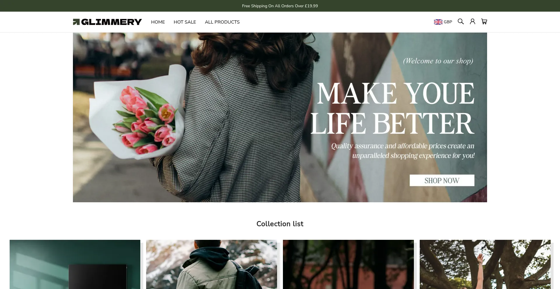 Website screenshot of Glimmery.uk