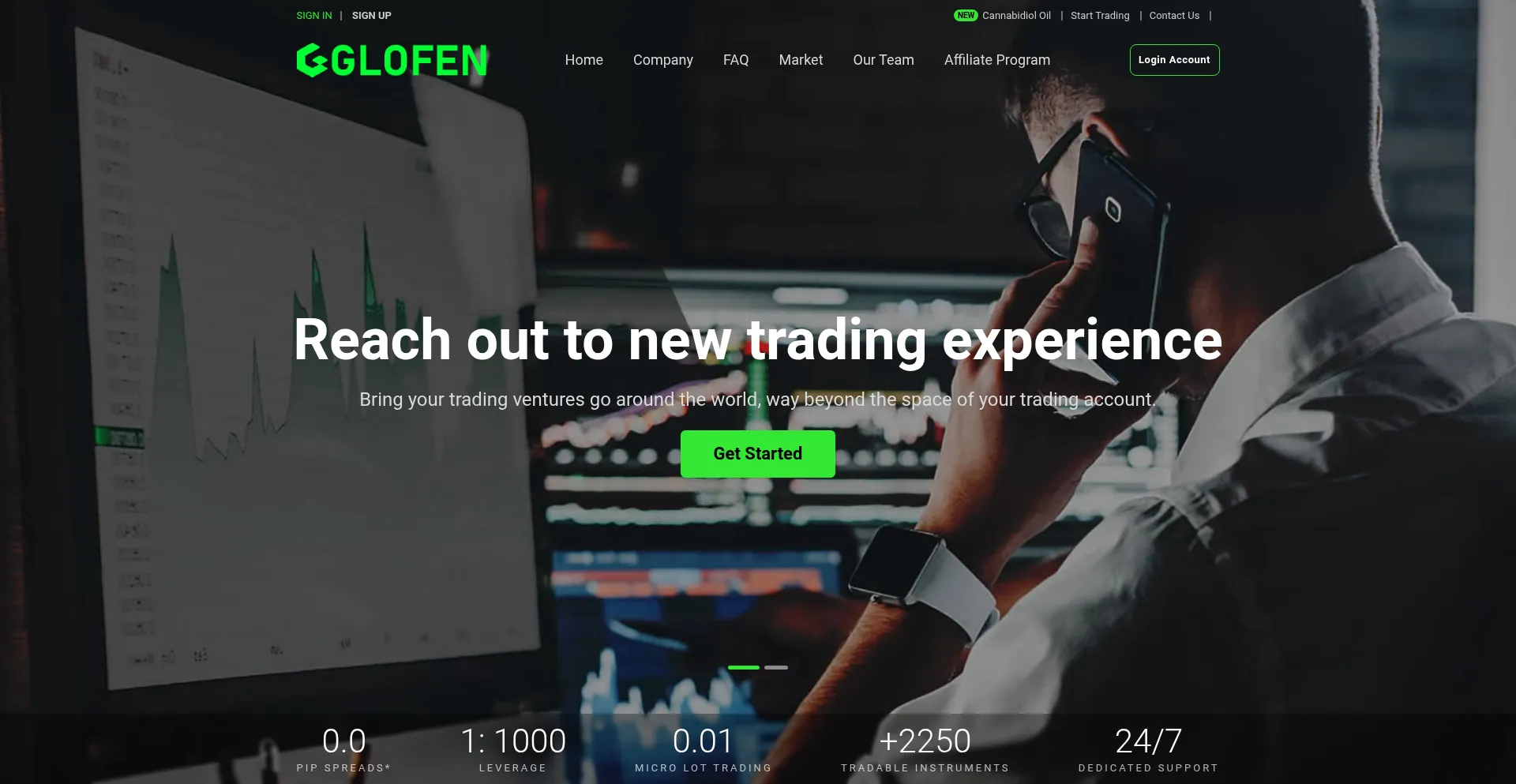 Website screenshot of Glofen.com