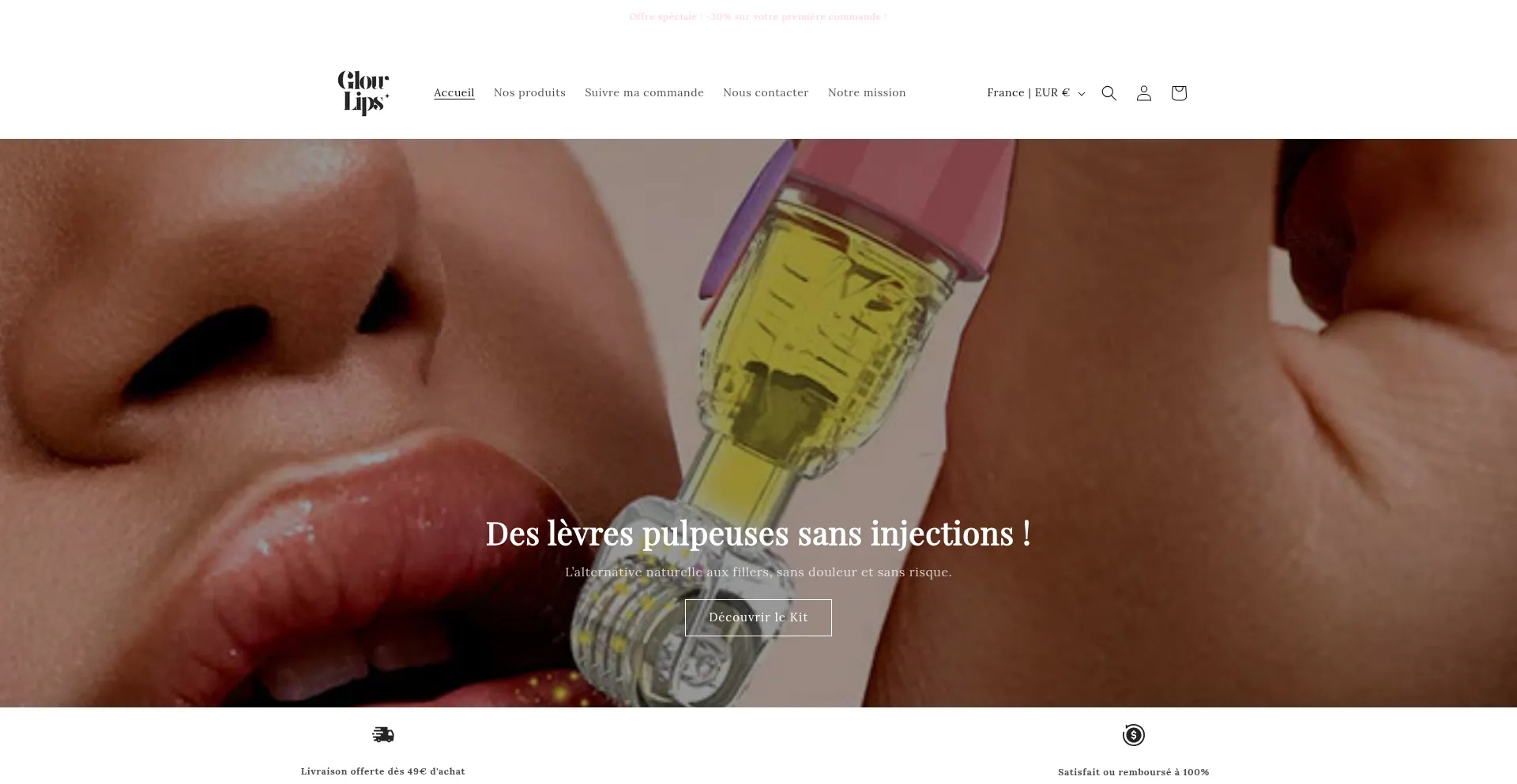 Website screenshot of Glowlips.shop