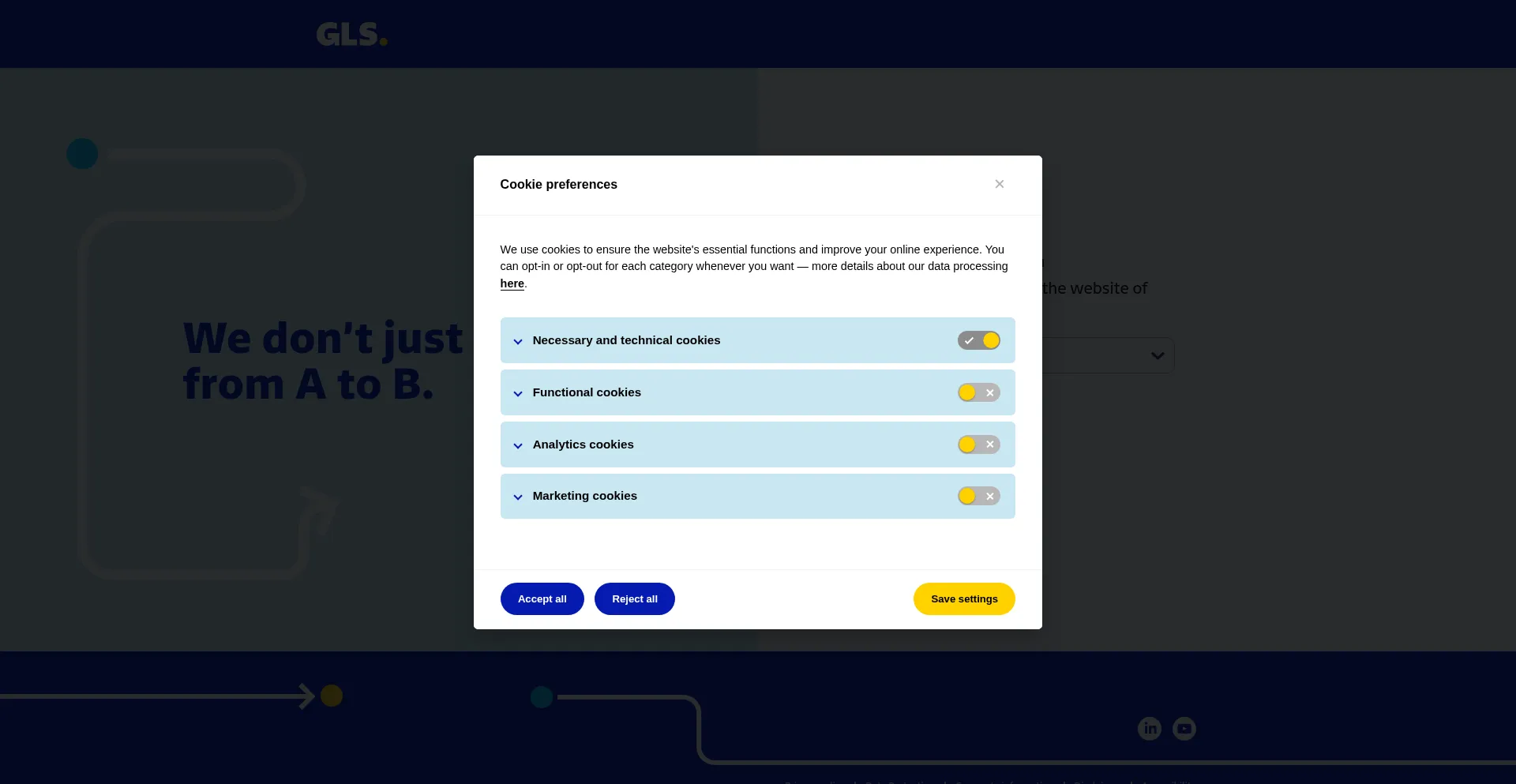 Website screenshot of Gls-group.com