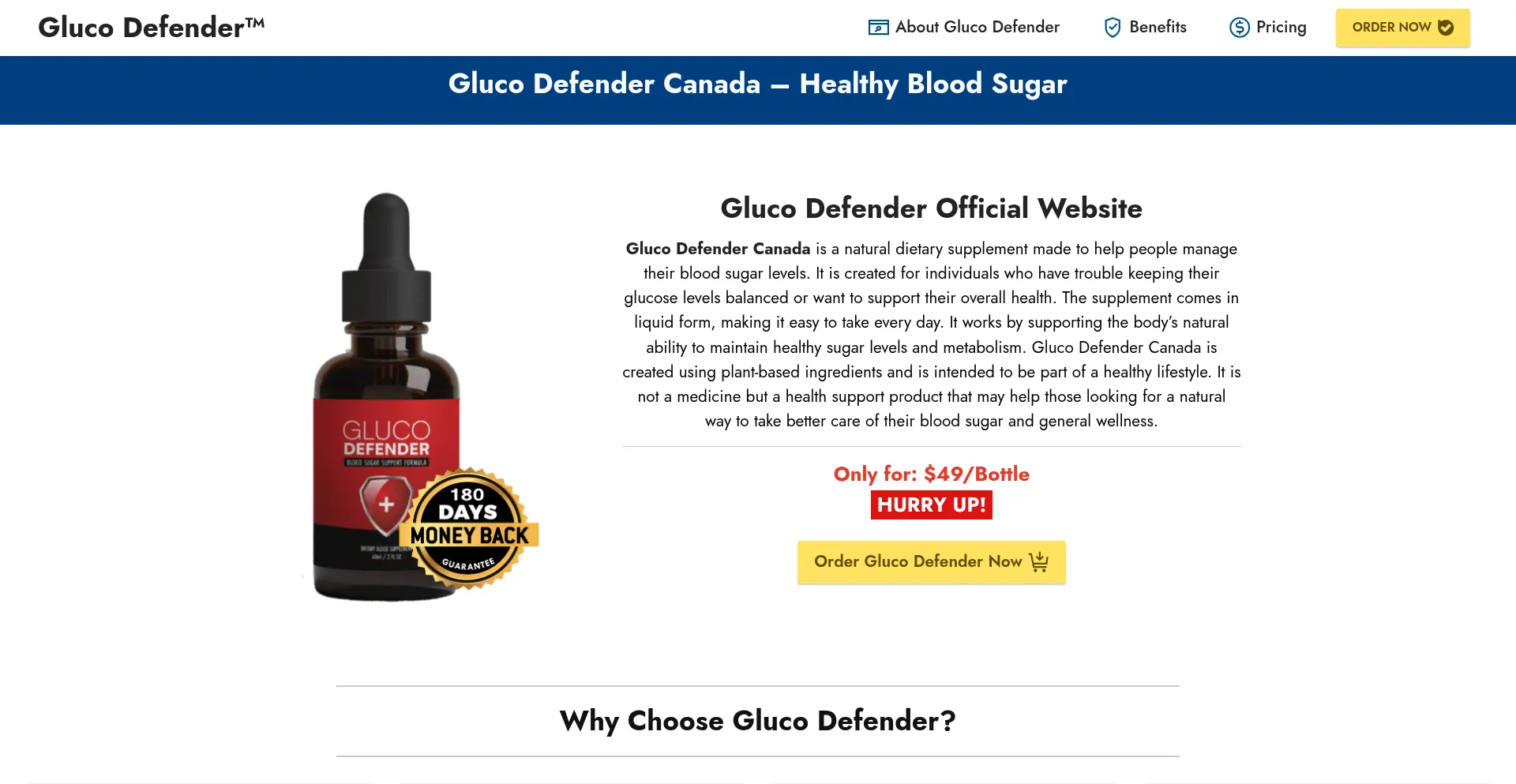 Website screenshot of Gluco-defender.ca