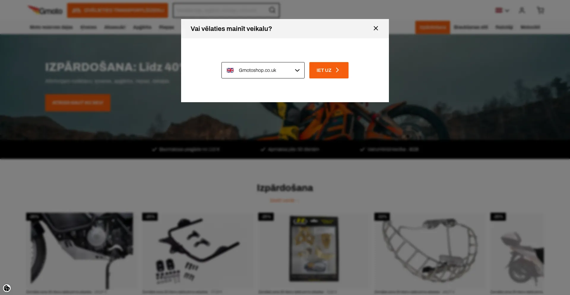 Website screenshot of Gmoto.lv
