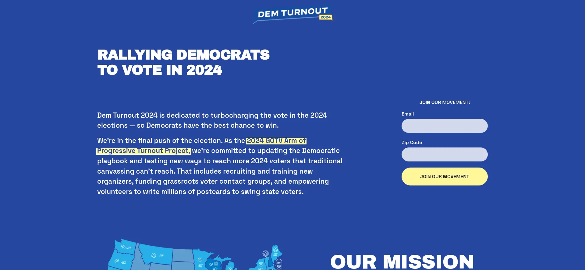 Website screenshot of Go.demturnout.io