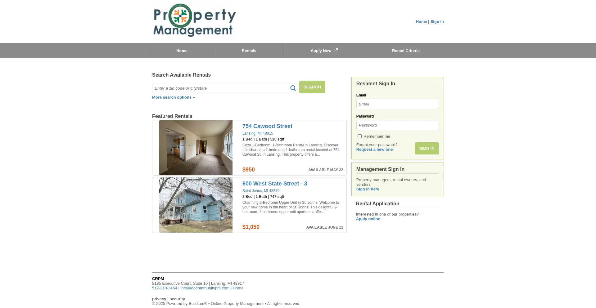 Website screenshot of Gocommunitypm.managebuilding.com