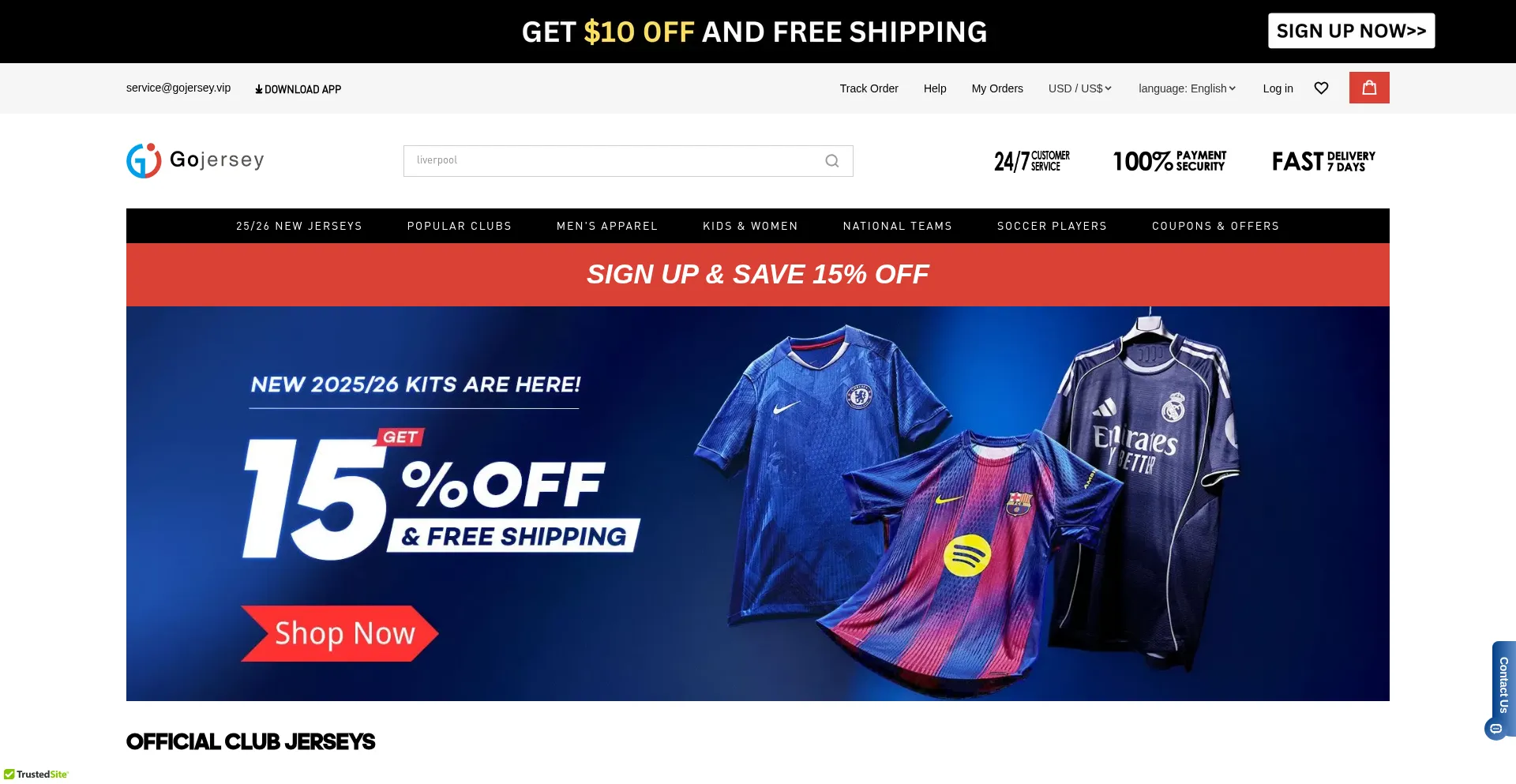 Website screenshot of Gojersey.club