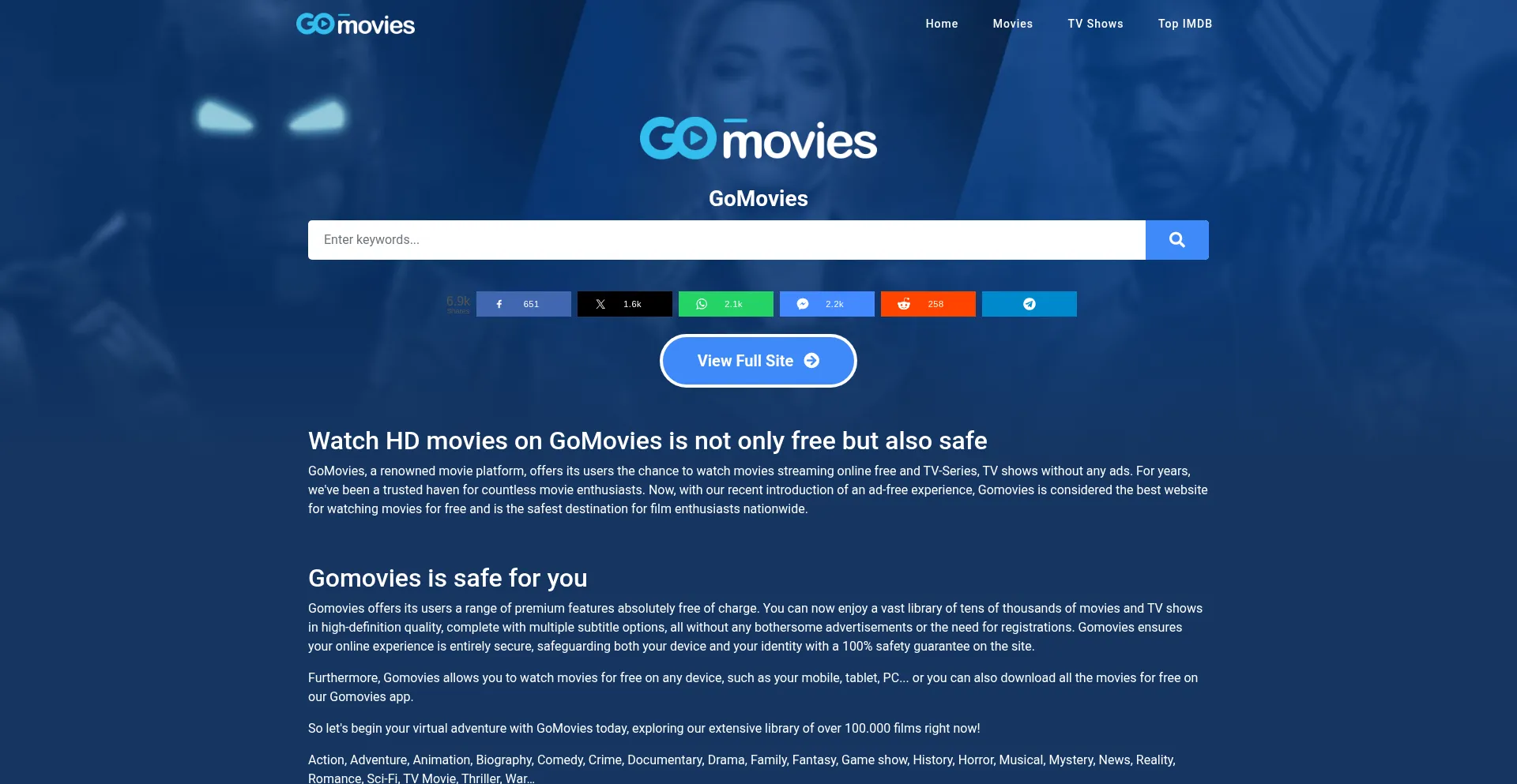 Website screenshot of Gomovies.gg