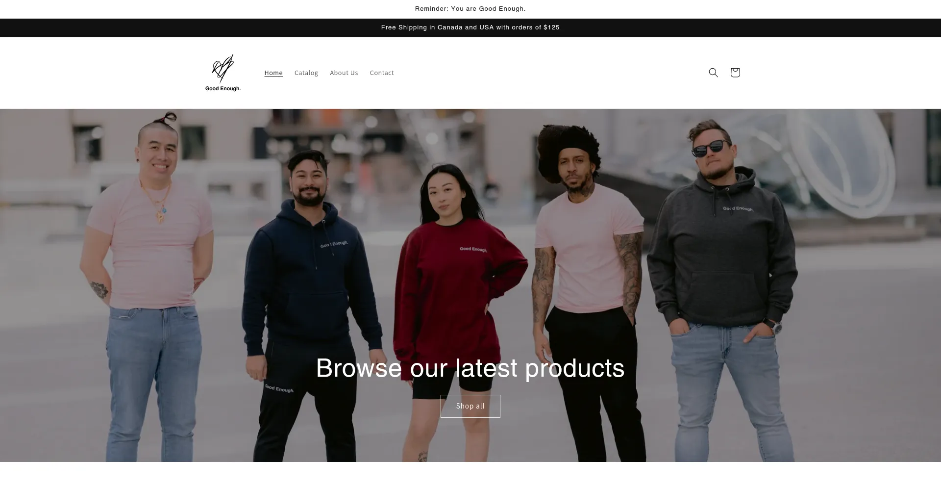 Website screenshot of Goodenoughapparel.com