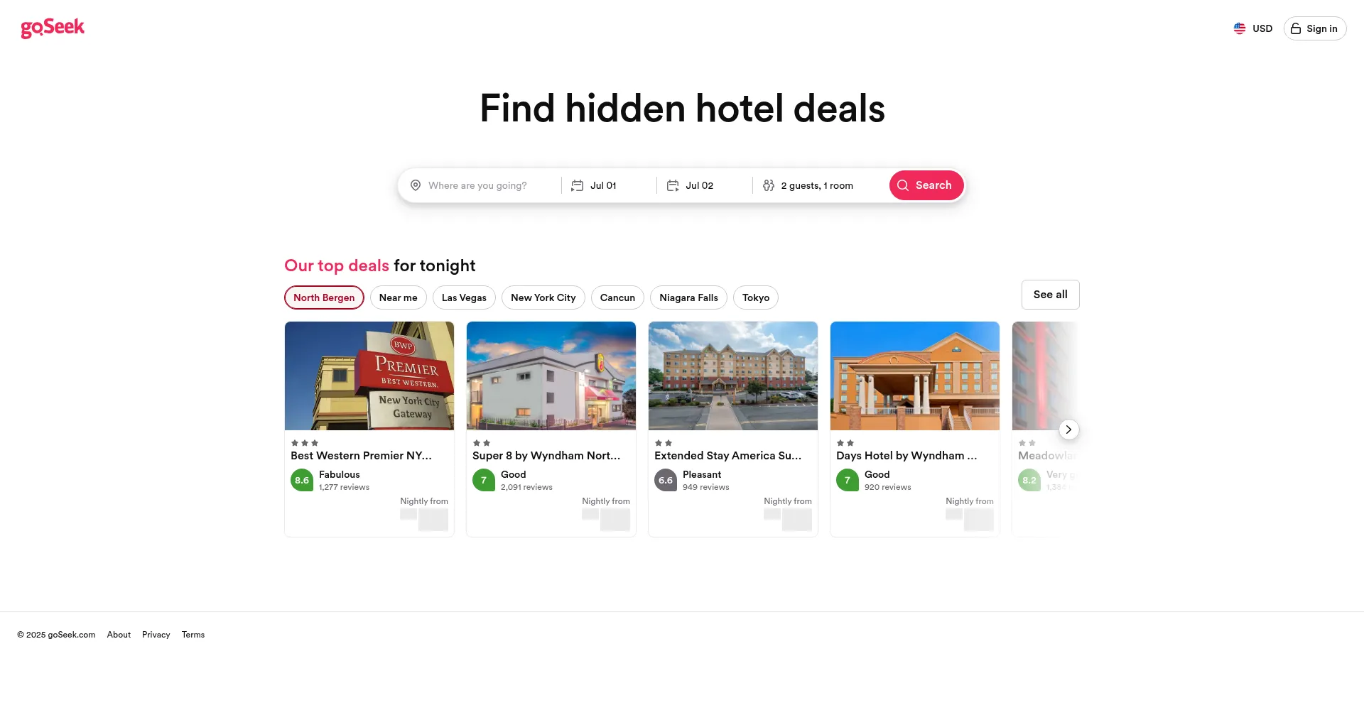 Website screenshot of Goseek.com