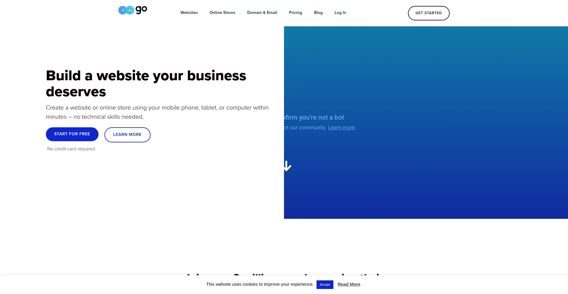 Website screenshot of Gositebuilder.com