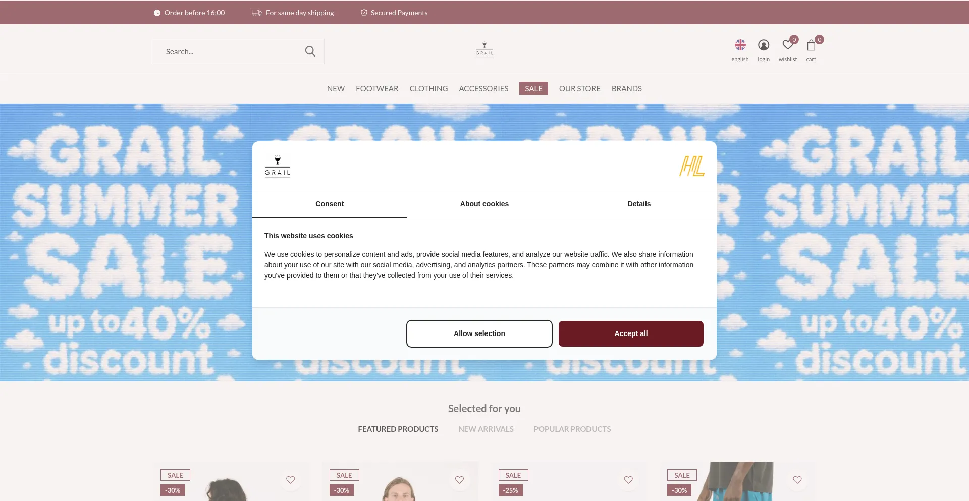 Website screenshot of Grail-store.com