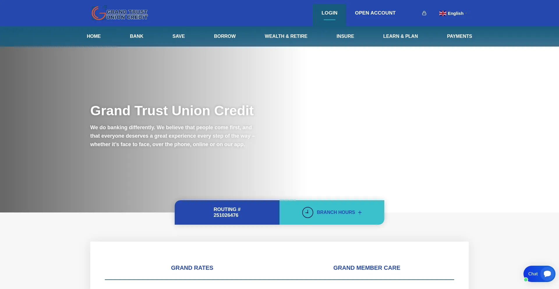 Website screenshot of Grandtrustunioncredit.com