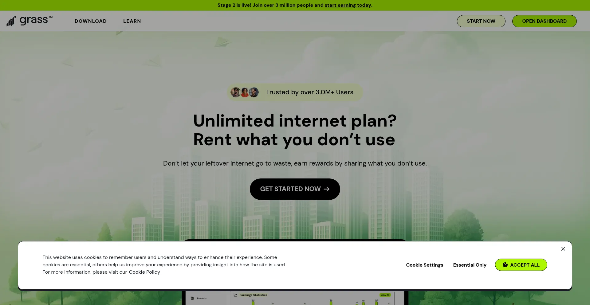 Website screenshot of Grass.io