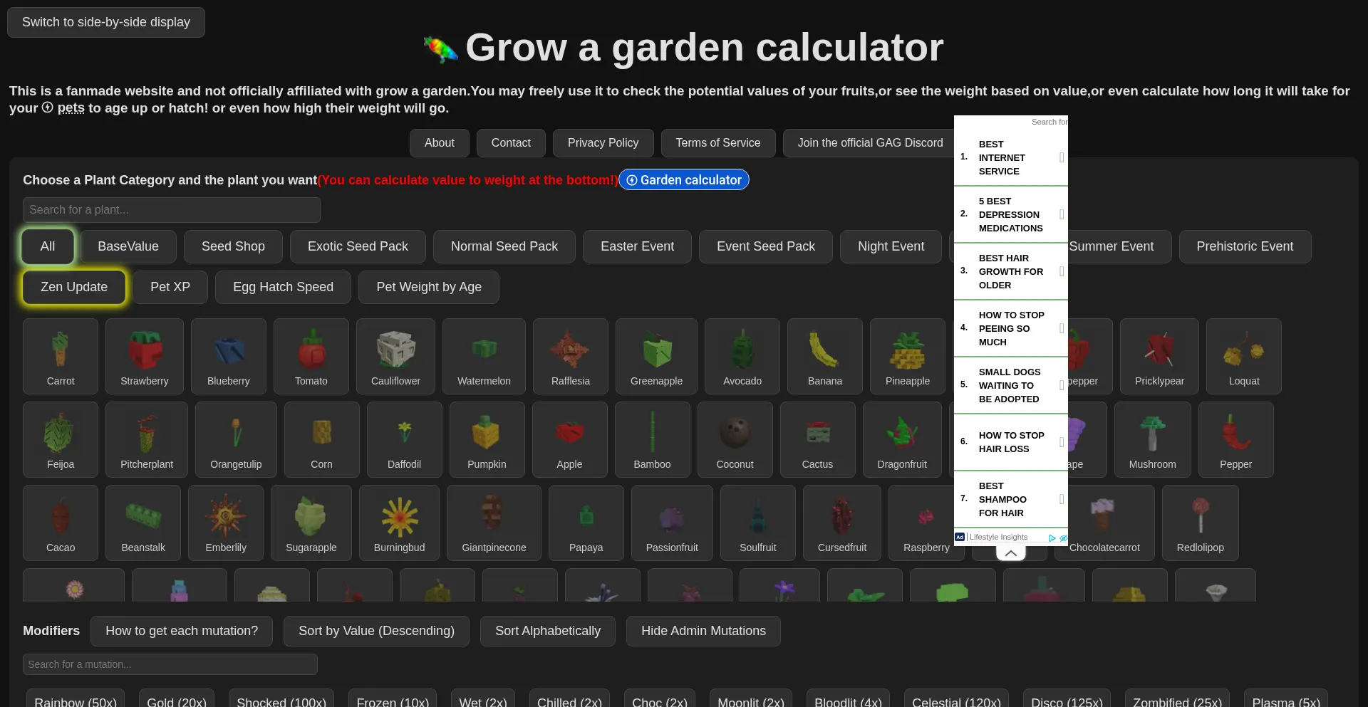 Website screenshot of Growagardencalculator.com