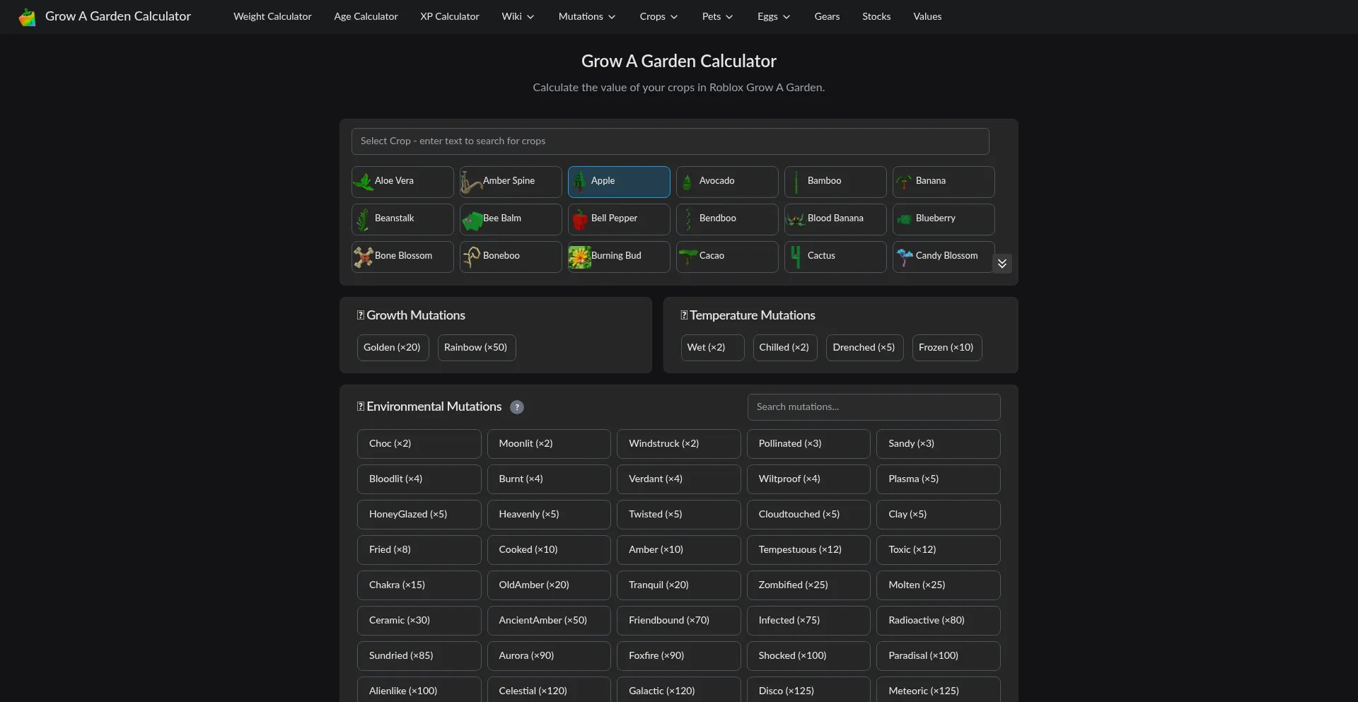Website screenshot of Growagardencalculator.net