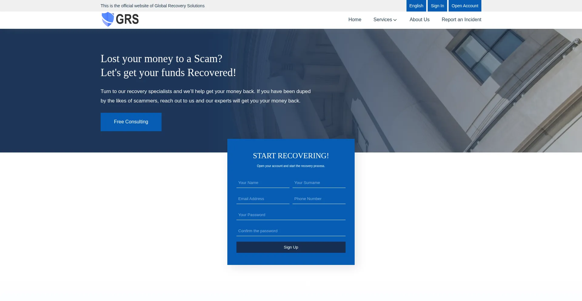Website screenshot of Grs-limited.org