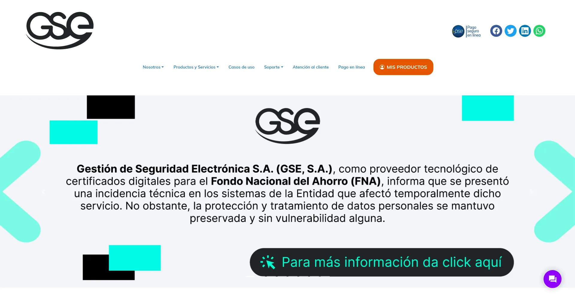Website screenshot of Gse.com.co