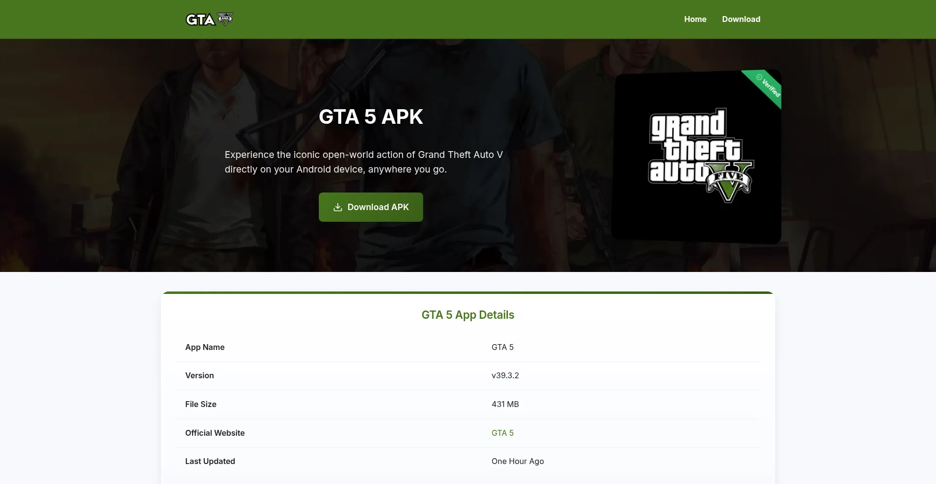 Website screenshot of Gta5auto.com