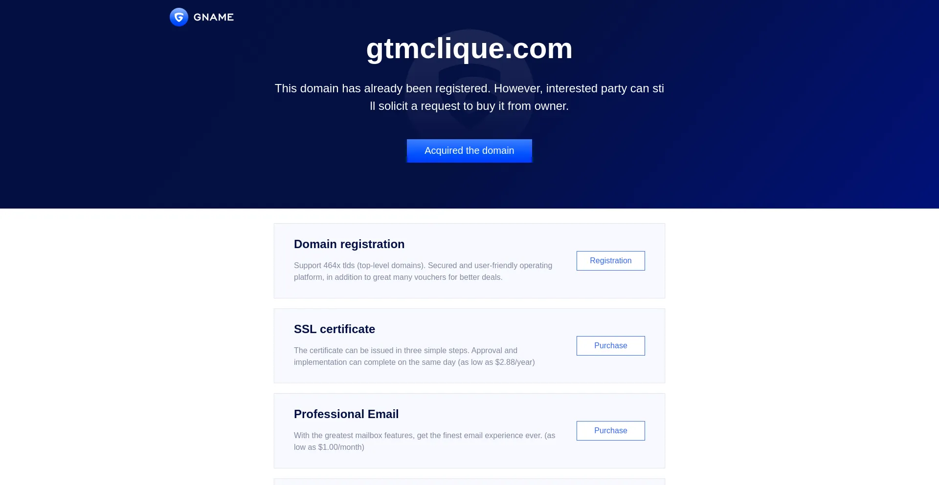 Website screenshot of Gtmclique.com
