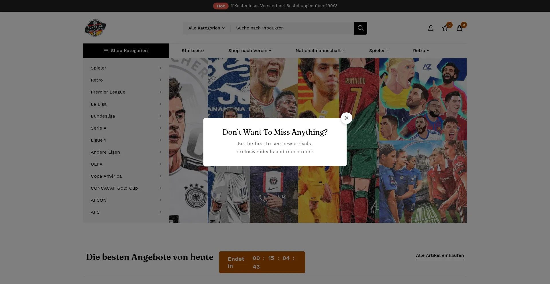 Website screenshot of Guenstigefussballtrikots.com