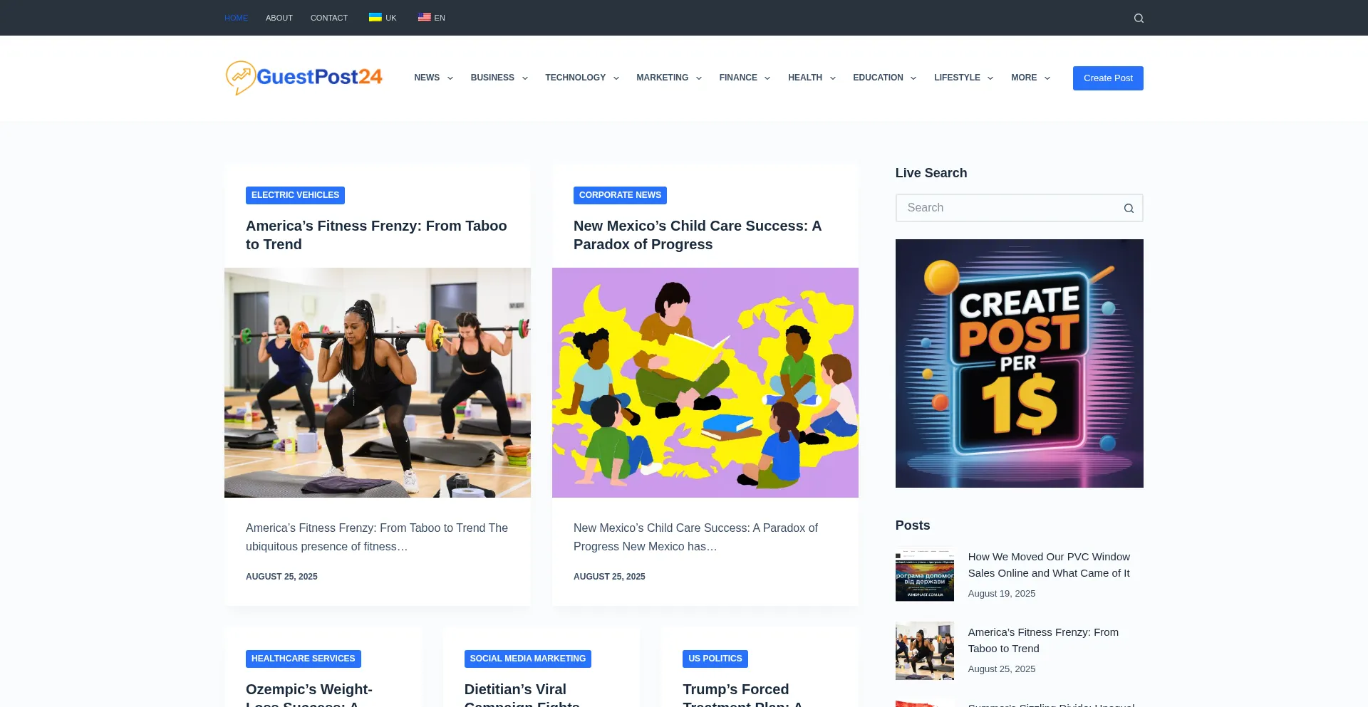 Website screenshot of Guestpost24.com