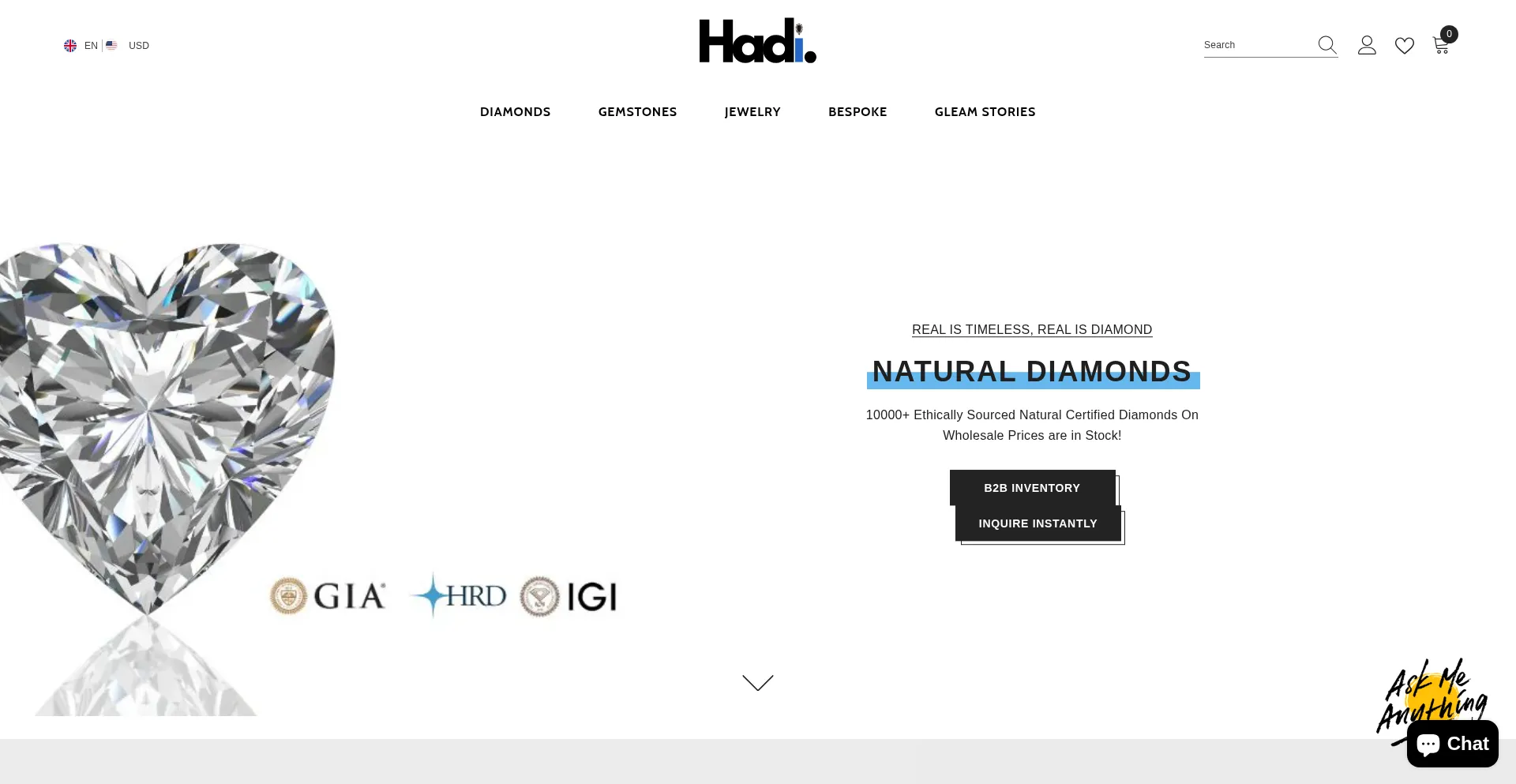 Website screenshot of Hadigems.com