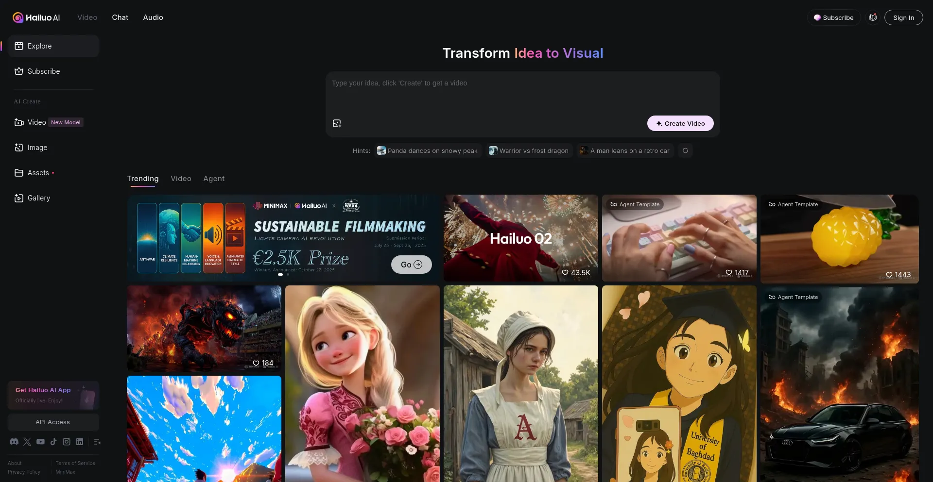Website screenshot of Hailuoai.video