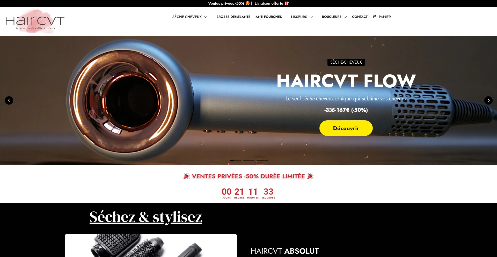 Website screenshot of Haircvt.fr
